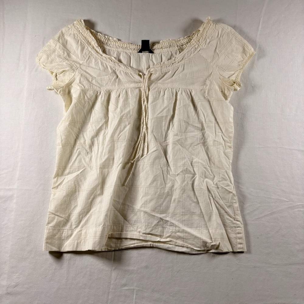 Y2K THE AMERICAN EAGLE OUTFITTERS CREAM POPOVER TOP TIE NECKLINE BLOUSE  SIZE 2